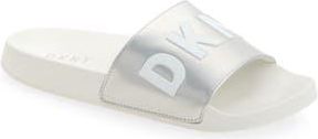 DKNY Zinna Logo Shower Slide Sandal in Silver at Nordstrom Rack, Size 10