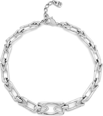UNOde50 Sterling Silver Metal Alloy Necklace With Central Rectangular Link With Topaz And Medium Size Links