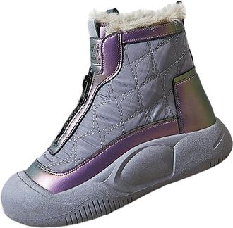 Generic Purple Fleece-Lined High-Top Boots for Women, Thick-Soled Design for Winter, Great for Everyday Wear in Cold Climates