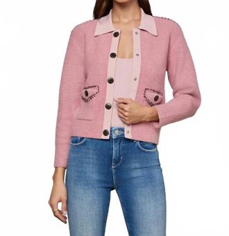 L'agence Poetry Stitch Crop Cardigan In Mauve Rose/dark Brown
