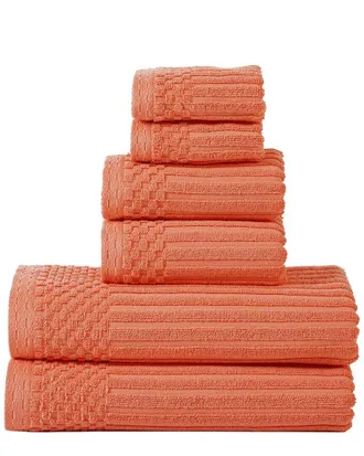 Superior Highly Absorbent 6Pc Solid And Checkered Border Cotton Towel Set
