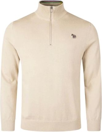 Paul Smith Quarter Zip Zebra Logo Jumper - male - Paul Smith - Turtlenecks - Beige - 2XL - Knitwear