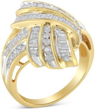 House of Brilliance 10K Gold Over Silver 1.0Cttw Diamond Knot Channel Statement Ring in Yellow Gold Over Silver at Nordstrom, Size 6.75