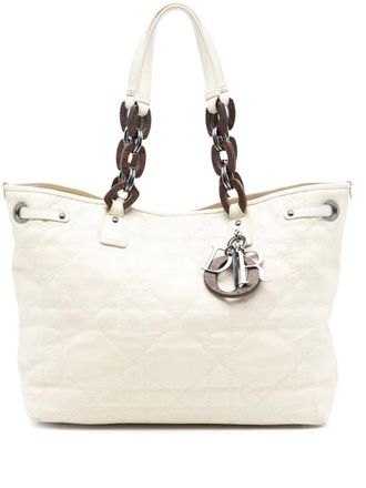 Dior Borsa tote Panarea media in tela cerata con motivo Cannage 2009 - Bianco