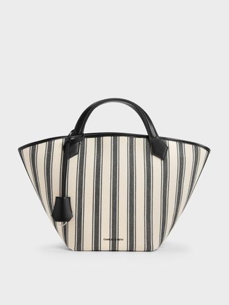 Charles & Keith Large Ivanna Canvas Striped Tote Bag