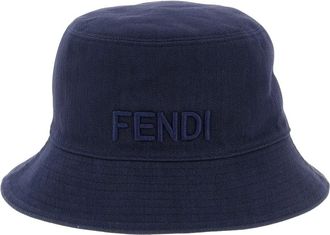 Fendi Accessoires, unisex, Blauw, M, Denim, Reversible Denim Bucket Hat