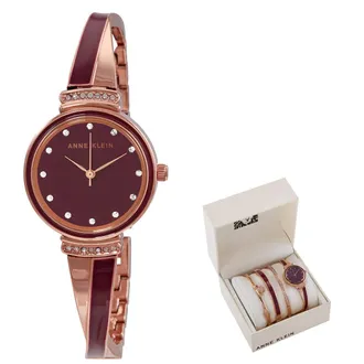Anne Klein Quartz Crystal Burgundy Dial Ladies Watch and Bracelet Set 2716RBST