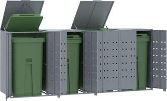 vidaXL Cobertizo De 4 Contenedores De Basura Acero Gris 276x79x117 Cm Vidaxl