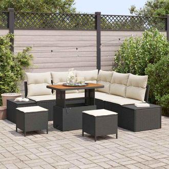 vidaXL Conjunto De Sof&aacute; De Jard&iacute;n 8 Pcs Negro Polirat&aacute;n Vidaxl
