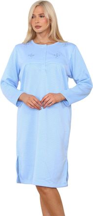 Generic Women Thermal Nightwear Polka Dot Long Sleeve Button Winter Nightie M to 2XL Blue