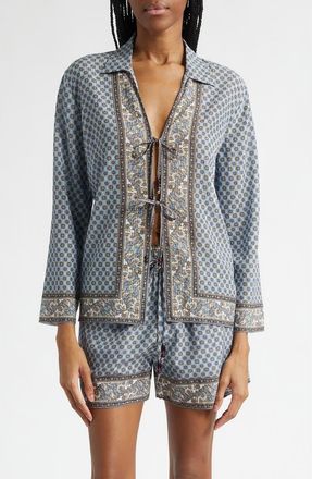 Veronica Beard Eva Tie Front Mixed Paisley Print Top in Blue Jay Multi at Nordstrom, Size 00