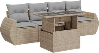 vidaXL Juego De Sof&aacute;s Jard&iacute;n Con Cojines 5 Pzas Rat&aacute;n Sint&eacute;tico Beige Vidaxl