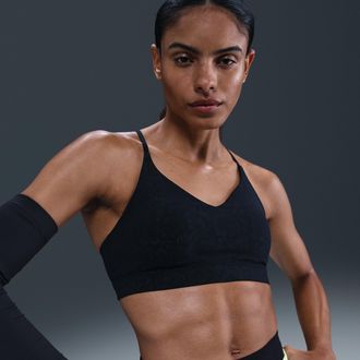 Nike Womens Indy Light Support Padded Floral Sports Bra in Black | HV1205-010