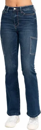 Judy Blue High Waisted Cargo Bootcut Stretchy Jeans In Dark Denim