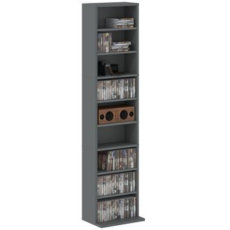 HOMCOM 260 CD Storage Unit 120 DVD Storage Tower with 9 Compartments - Grey | TJ Hughes
