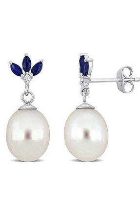 Delmar 9-9.5mm Cultured Freshwater Pearl & Diamond Drop Earrings - 0.03ct. in Blue at Nordstrom Rack