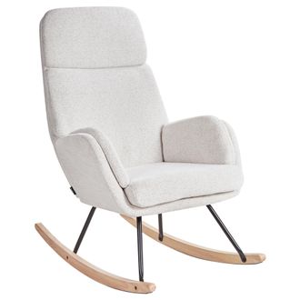 Beliani Silla Mecedora De Tela Asiento De Poli&eacute;ster Patas De Metal Patines De Madera Dise&ntilde;o Moderno Blanco Crema Kvelia