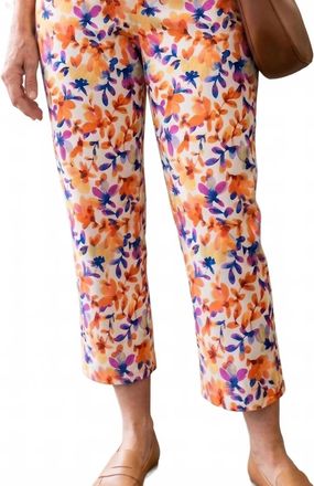 Zac & Rachel Ultimate Pull-On Slim Leg Floral Crop Pants In Bright White Multi