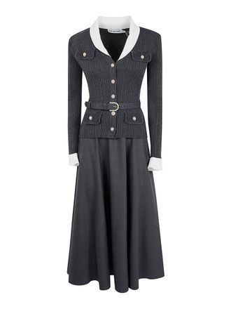 Self Portrait Knit Twill Midi Dress