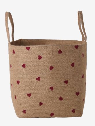 Vertbaudet Grosser Kinderzimmer Aufbewahrungskorb aus Jute HERZ beige
