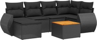 vidaXL Set De Comedor De Jard&iacute;n 7 Pzas Y Cojines Rat&aacute;n Sint&eacute;tico Negro Vidaxl