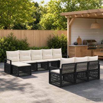 vidaXL Vidaxl Set Divano Da Giardino 10 Pz Nero Polyrattan