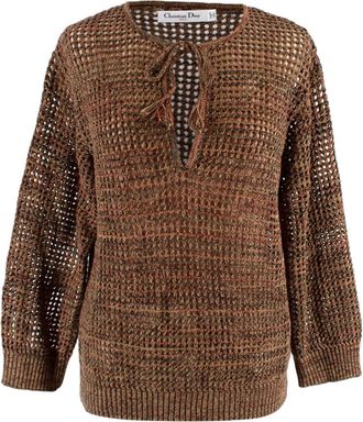 Dior Brown Open Knit Key-hole Neck Jumper Size XS