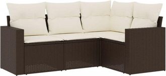 vidaXL Set De Sof&aacute;s De Jard&iacute;n 4 Pzas Y Cojines Rat&aacute;n Sint&eacute;tico Marr&oacute;n Vidaxl