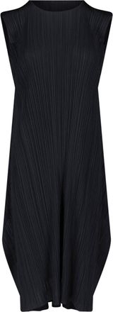 Pleats Please Issey Miyake Black Pleated Asymmetrical Midi Dress