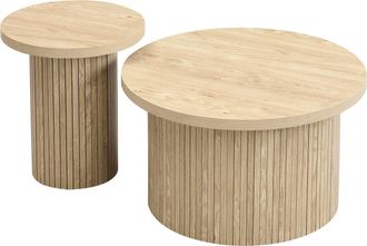 STILVORA Tavolini Da Salotto Impilabili Rotondi Con Gambe A Listelli, Stile Moderno, In Mdf, Naturale