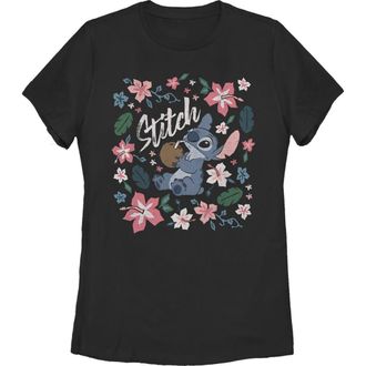 Lilo & Stitch Womens Lilo & Stitch Flowers and a Coconut Graphic T-Shirt in Black at Nordstrom, Size Xx-Large