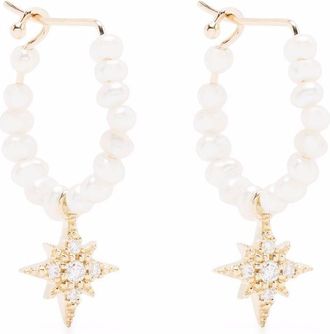 Mizuki 14K Yellow Gold Sea Of Beauty Pearl And Diamond Hoop Earrings - Womens - Diamond/Freshwater Pearl/14kt Yellow Gold