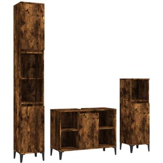 vidaXL Vidaxl - Set De Muebles Ba&ntilde;o 3 Pzas Madera Contrachapada Roble Ahumado