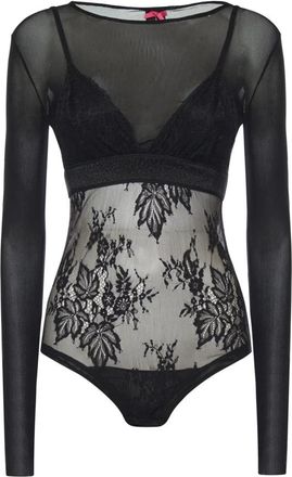 Pinko Tulle en Kant Gebreide Bodysuit - Dames - Bodies - Zwart - S - Tule - Tops