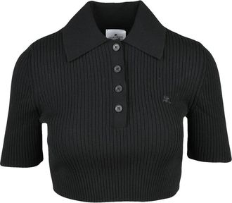 Courr&egrave;ges Ribbed Short Knit Polo with Classic Collar and Embroidered Logo