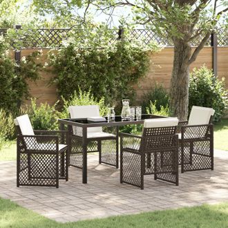 Berkfield Home 5 Piece Garden Dining Set with Cushions Brown Poly Rattan in Black
