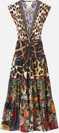 Camilla Cap Sleeve Twist Front Midi Dress in Leotigra Land at Nordstrom, Size Xx-Small