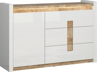 Petits Meubles Aparador 1 puerta 3 cajones con LED estratificado Blanco marrón