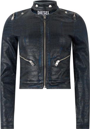 Diesel Light Jackets, female, Black, Size: 2XS Denim Jacket with Crocodile Effect