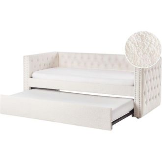 Beliani Cama Nido Glamurosa De Terciopelo Con Somier De Listones Capiton&eacute; Blanco Crema 90 X 200 Cm Gassin