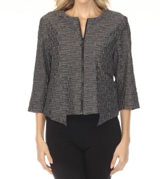 Joseph Ribkoff Textured Zip Front Three Quarter Sleeve Jacket In Grey