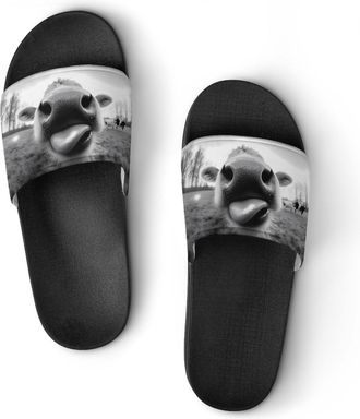 Generic Cow Sticking Out It Tongue Shower Shoes Slipper for Women Men Beach Slippers Quick Drying Non Slip Open-Toe Sandals