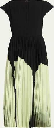 Jason Wu Pleated Abstract-Print Midi Dress