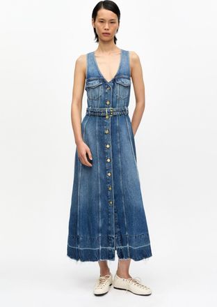 Ganni Mid Blue Vintage Belted Midi Dress - Size 32 Tencel