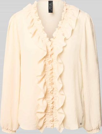 Marc Cain Bluse mit R&uuml;schen und V-Ausschnitt in Beige, Gr&ouml;&szlig;e 34