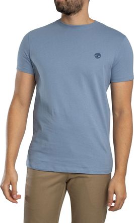 Timberland Mens Slim Fit T-Shirt with Embroidered Logo, Medium Blue, Medium Blue, L