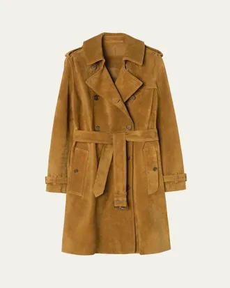 Burberry Kensington Suede Belted Trench Coat