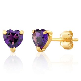 MAX + STONE 14K White or Yellow Gold 3 Prong Heart Shape Gemstone Stud Earrings