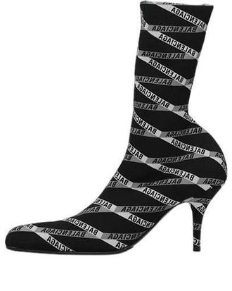 Balenciaga (WMNS) Balenciaga 80mm Monogram Logo Spandex Boots Black 549784W1P601264