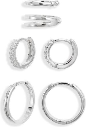 Nordstrom Dainty Ear Cuff & Huggie Hoop Earring Set in Clear- Silver at Nordstrom